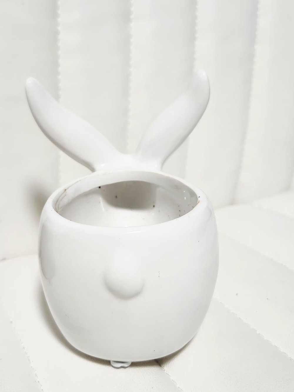 White Ceramic Bunny Ear Planter